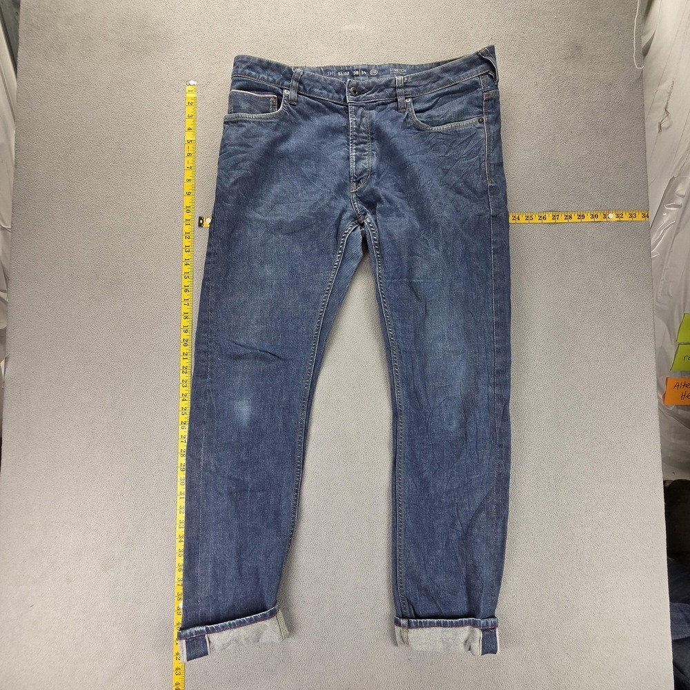 C&A Jeans Mens 38x34 Blue Selvedge The Slim Stretch‎ Extra Comfort Button Fly